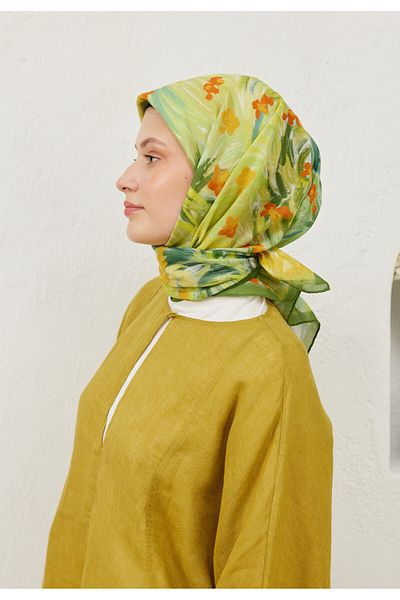 Fresh Scarf Yellow - Summer Sunset Patterned Cotton Voile