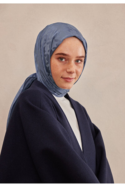 Fresh Blue Denim Shawl - Houndstooth Jacquard