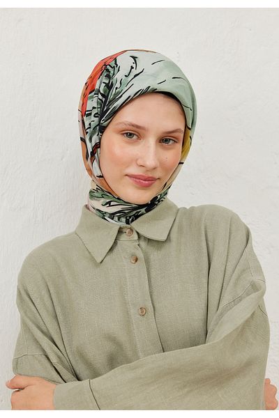 Fresh Pink Sunset Patterned Cotton Voile Scarf - Soft