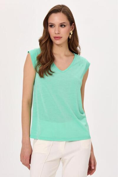 İKİLER V Yaka Mini Kol Bluz 025-1034