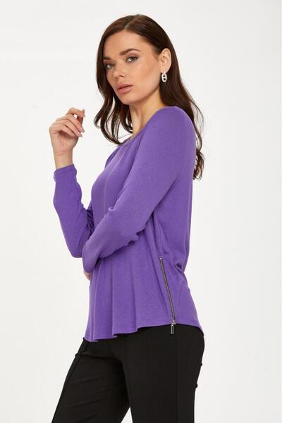 İKİLER Yuvarlak YakaYanı Fermuar Detaylı Bluz 234-1716