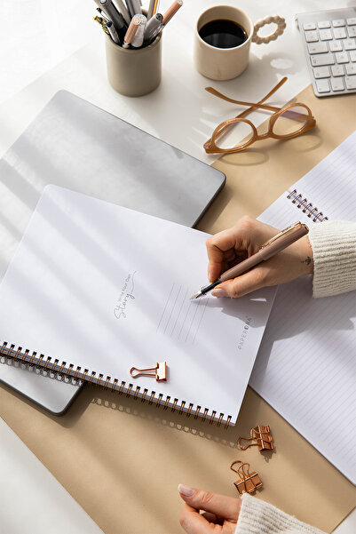 PAPERORA A4 Spiralli Karton Kapak 2’li Set Çizgili Okul Defteri 80 yaprak, Ders Programlı Lacivert Kalp