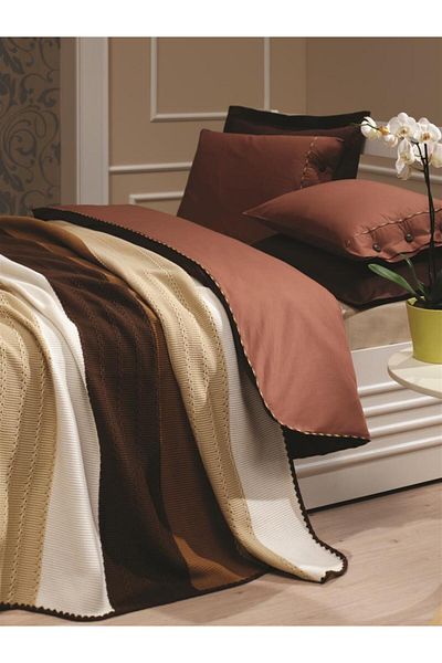 Luoca Patisca Acrylic Knitted Blanket Set Single Brown Beige