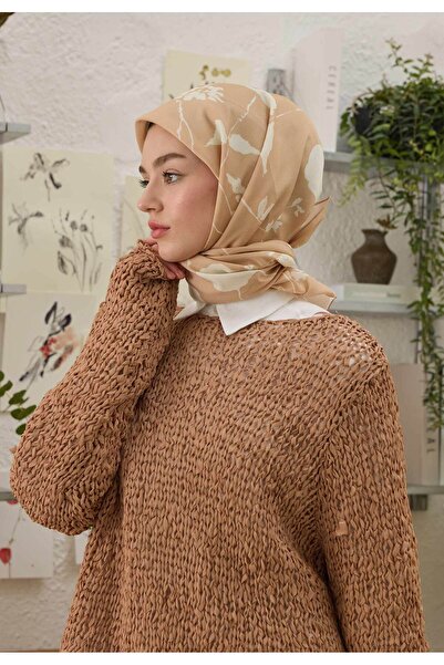 Freshscarfs Βαμβακερό μεταξωτό φουλάρι - Πούδρα με σχέδιο Perla