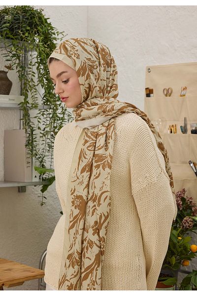 Fresh Cameel Colored Violet Patterned Shawl