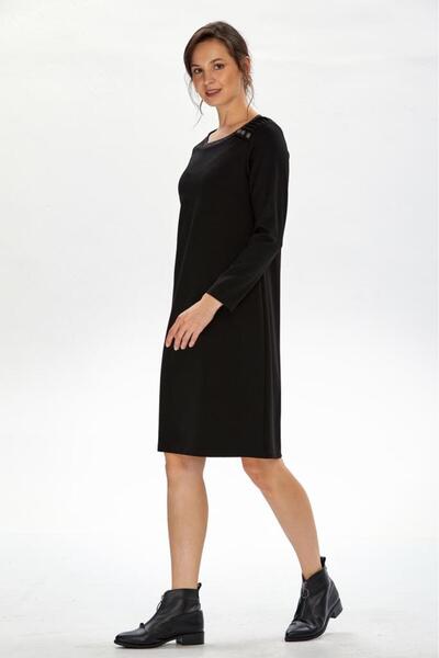 İKİLER Yakası Sim Bantlı Omzu Düğmeli Elbise 234-2502