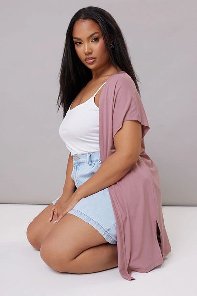 Stil Diva Large Size Short Sleeve Frontless Thin Cardigan 322645