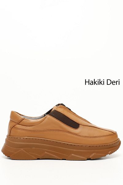 GÖNDERİ(R) Hellbrauner Damen-Sneaker aus echtem Leder mit Reißverschluss und Keilsohle