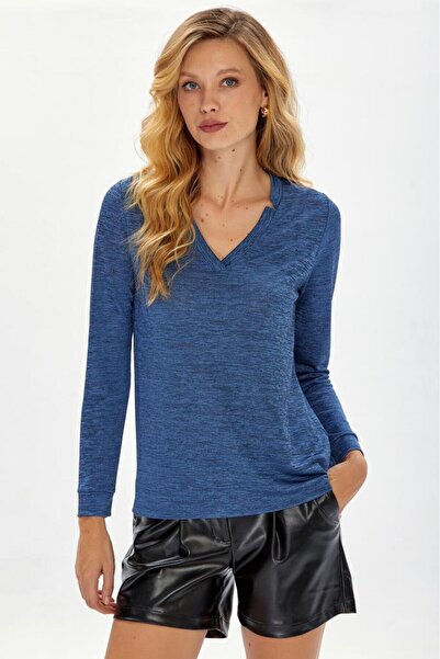 İKİLER V Yaka Uzun Kol Bluz 234-1203