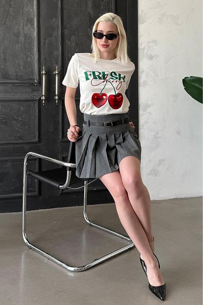 Madmext Tricou de damă cu imprimeu 100% bumbac ecru Mg2381
