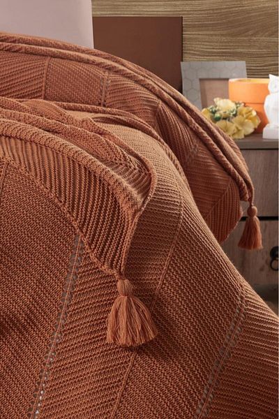 Luoca Patisca SOPHISTIC DOUBLE PERSONAL ACRYLIC KNITTED BLANKET ORANGE
