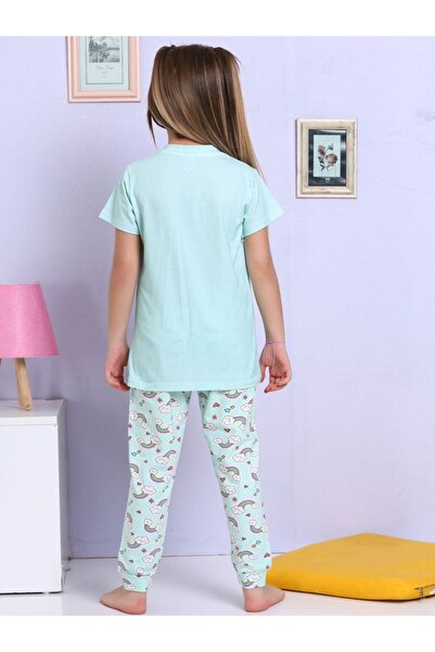 Little Miny Kids Minykids Rainbow Patterned Turquoise Pajama Set
