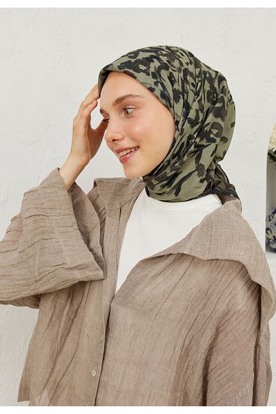 Fresh Elisa Pattern Cotton Vual Scarf Dark Green