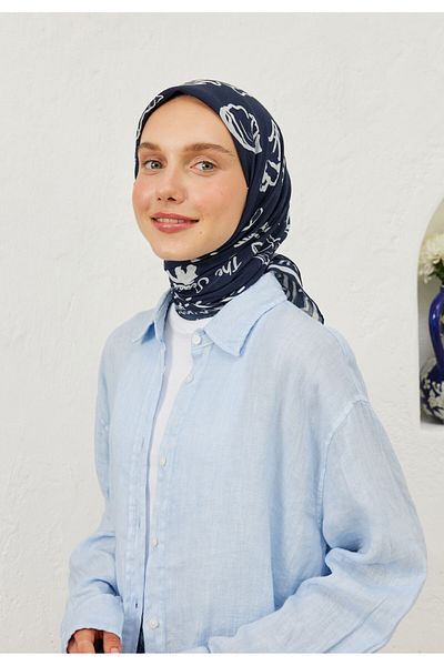 Fresh Summer Vibes Pattern Cotton Vual Scarf Dark Blue