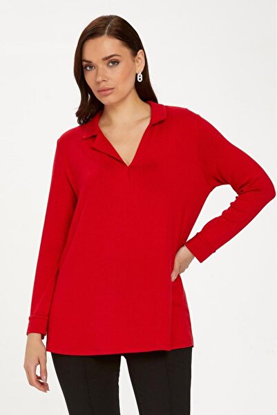 İKİLER V Yaka Yırtmaç Detaylı Uzun Kol Bluz 234-1714