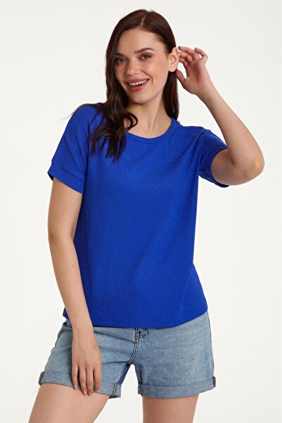 İKİLER Omuzu Fermuarlı Yuvarlak Yaka Bluz 023-1016