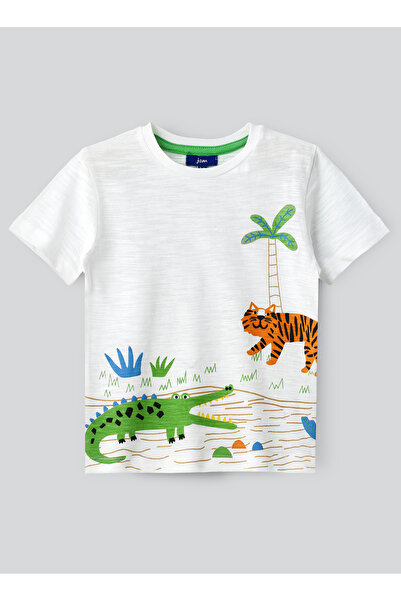 Basicxx Jungle Fun Graphic Cotton T-Shirt for Boys - White