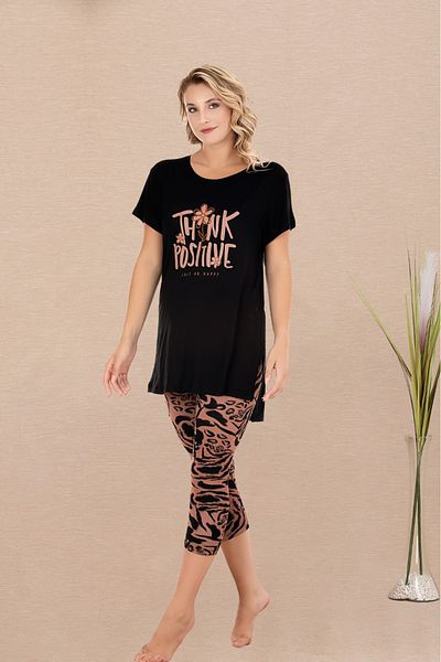 Lady Lingerie Set pijama de damă cu mâneci scurte și jambiere Capri