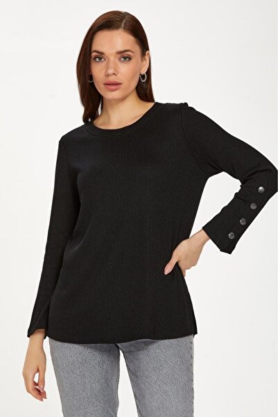 İKİLER Round Neck Sleeve Snap Blouse 234-1720