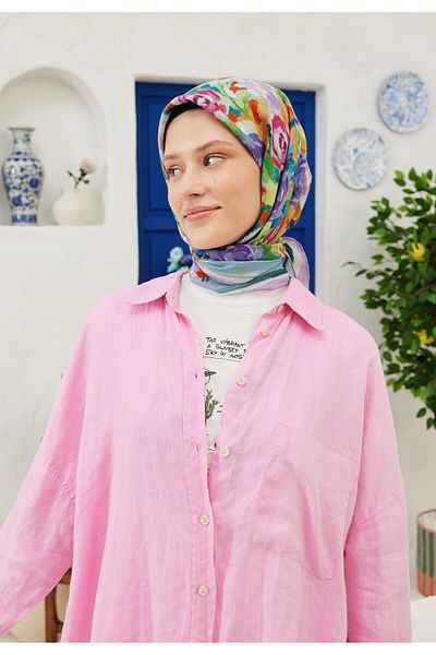 Fresh Pink Poppy Patterned Cotton Scarf