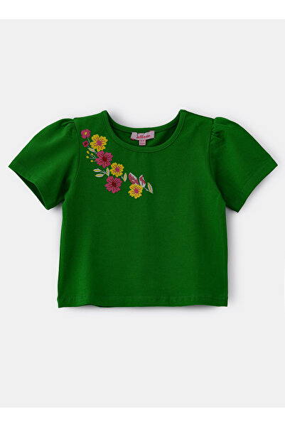 Basicxx Vibrant Green Floral Cotton Tee for Girls