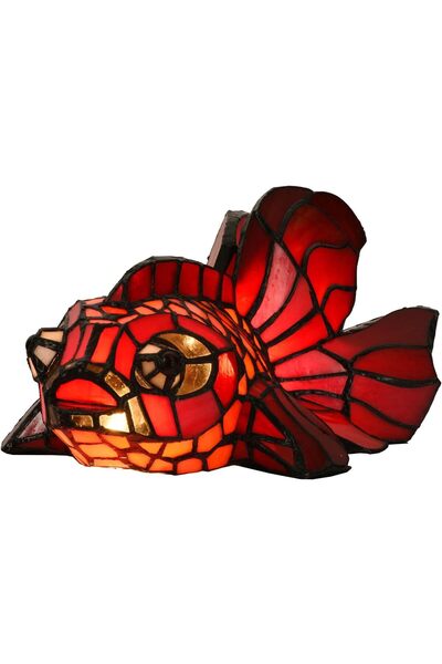 HOME LONDON BREEZE Tiffany Tarzı Red Teleskop Fantail Goldfish Vitray Masa Lambası, El Yapımı