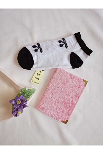 ENEFENDİ 2 чифта дамски чорапи ECUBE, памук, къси до глезена, с шарки, безшевни, 36-40, черно-бели