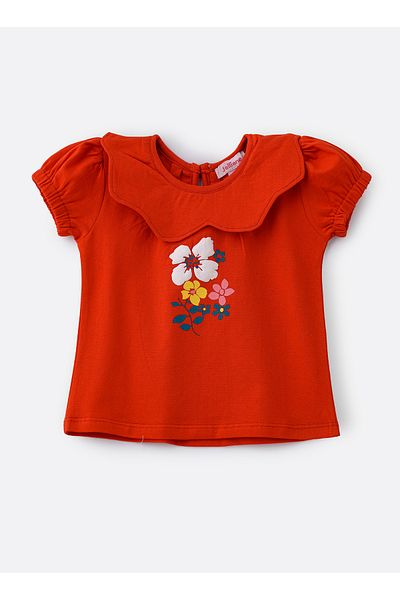 Basicxx Vibrant Red Ruffle Sleeve Cotton Top for Infant Girls