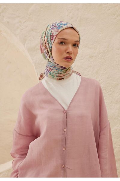 Fresh Ti̇ny Flowers Pattern Vual Scarf Rose