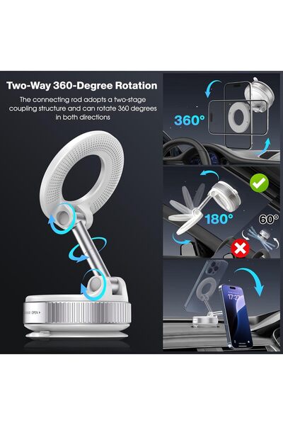 AWH Vacuum Magnetic Suction Phone Holder, Foldable, Hands-Free Mount for Car/Gym/Surface White
