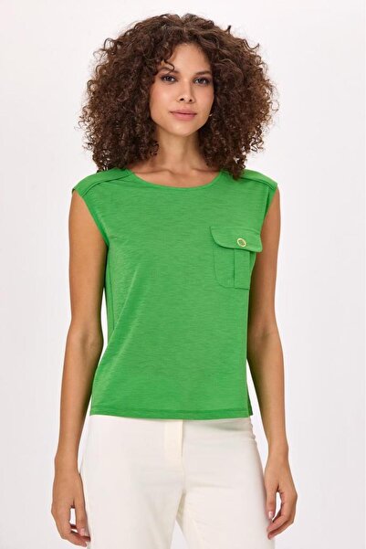 İKİLER Yuvarlak Yaka Cep Detaylı Bluz 025-1018