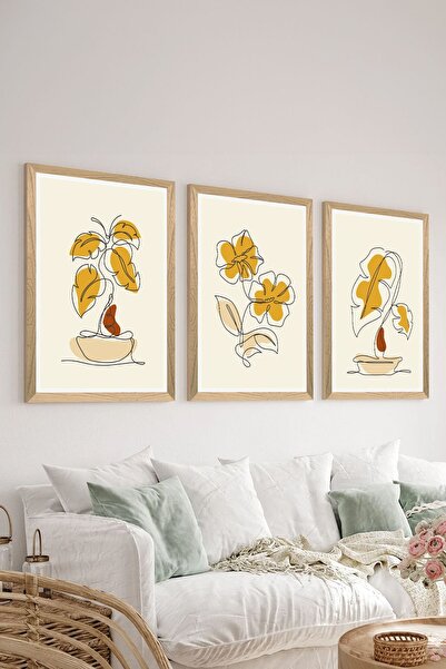 Artavessa طقم طاولة ملصقات MDF مكون من 3 قطع بإطار خشبي - مجموعة 107