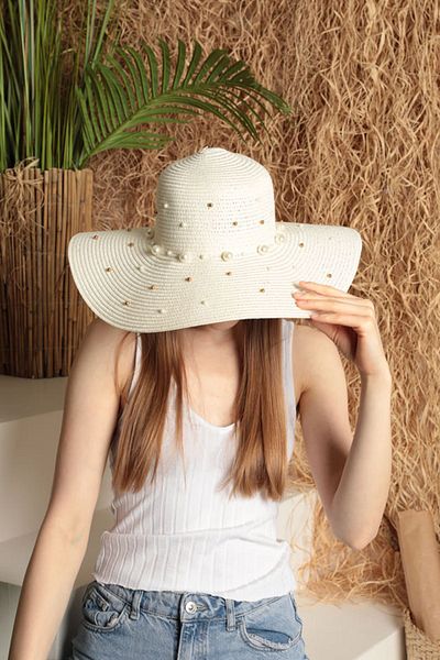 Moka Shopin Mokashopin Pearl Straw Women's Hat-Ecru