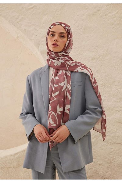 Fresh Petunia Patterned Ramie Shawl - Dried Rose Design