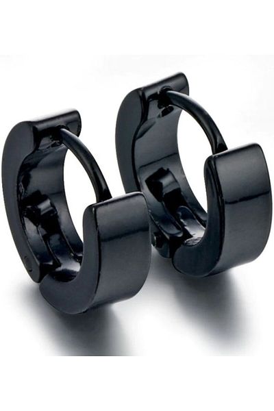 Takı Dükkanı Pair of Men's Steel Earrings 3mm Glossy Thin Flat Hoop