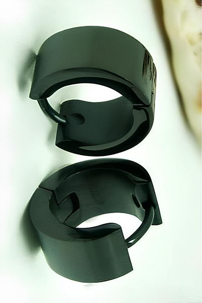Takı Dükkanı Pair of 6mm Thick Plain Unisex Mens Steel Earrings