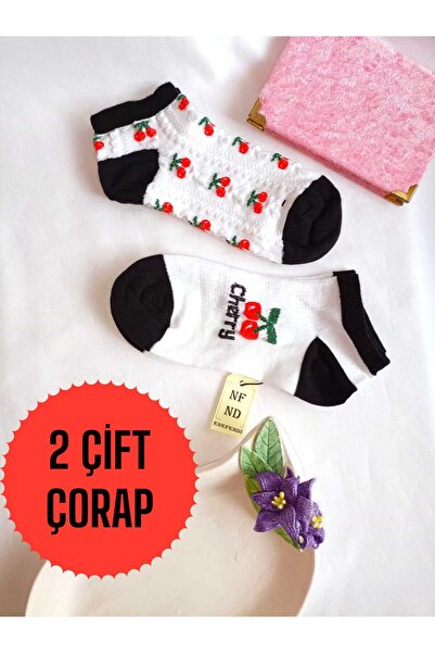 ENEFENDİ 2 чифта без шевове памучни чорапи с маншети, къси до глезена, с мотиви, дамски чорапи без връзки, размер 36-40, черно-бели