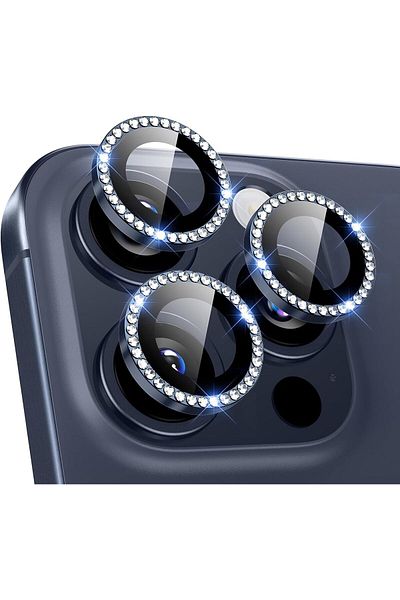 AWH 2 Pack Camera Lens Protector for iPhone 15/14 Pro Max/Pro, Scratch-Resistant, Rhinestone Blue