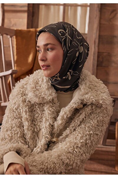 Freshscarfs Φουλάρι από βαμβάκι και μετάξι με σχέδιο Luna - Πικρό καφέ