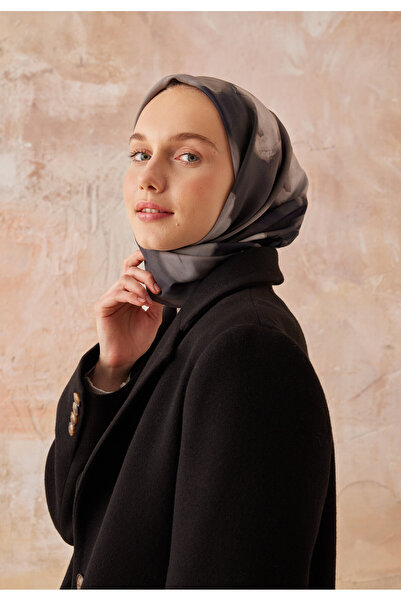 Freshscarfs Μαύρο μεταξωτό μαντήλι από βαμβάκι με σχέδιο DARCY