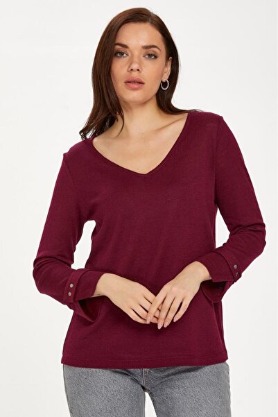 İKİLER V Yaka Kolu Aksesuarlı Triko Bluz 234-1718