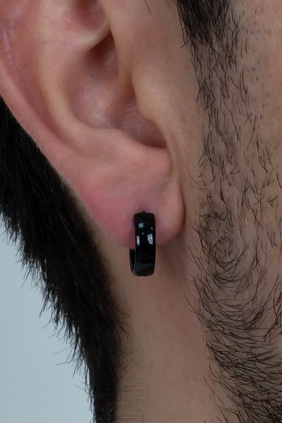 Takı Dükkanı Curved Hoop Men's Unisex Wide Steel Earrings Pair 6mm Mse7-2