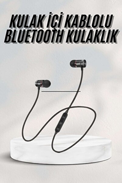 UCUZTEKNO Sports Mıknatıslı Siyah Bluetooth Kulaklık Kablolu Uzun Pil Ömrü