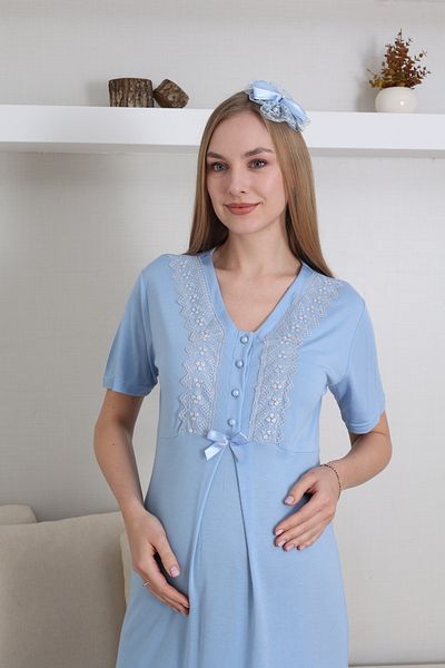 LOHOUSE Set de 2 cămăși de noapte pentru maternitate, din bumbac, albastru, cu volan