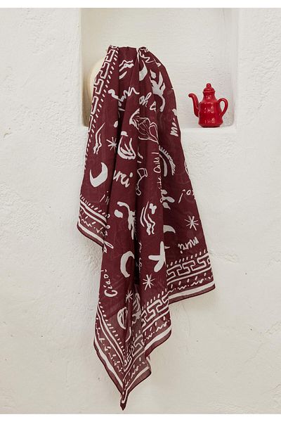 Fresh Burgundy Summer Vibes Patterned Cotton Scarf