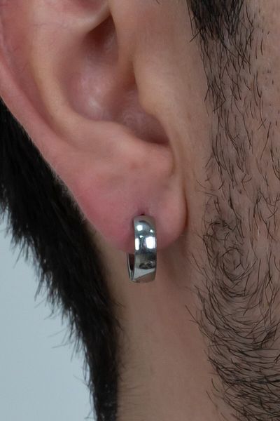 Takı Dükkanı Curved Hoop Men's Unisex Wide Steel Earrings Pair 6mm Mse7-2