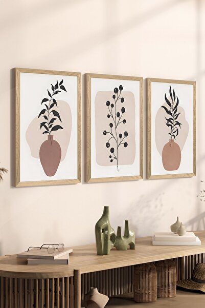 Artavessa 3 Parça Ahşap Çerçeve Görünümlü MDF Poster Tablo Seti - Set 89
