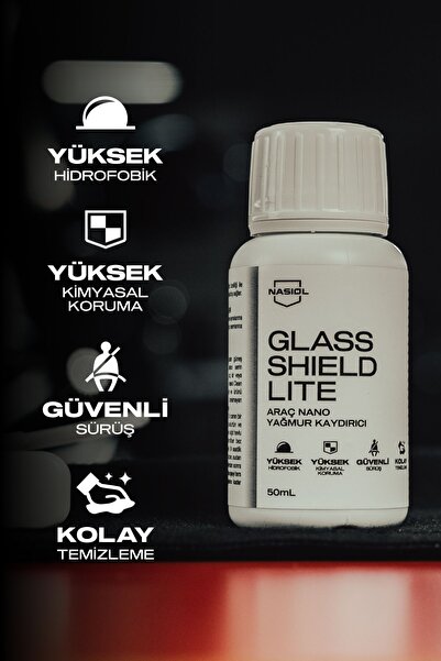 Nasiol Glasshield Lite Nano Yağmur Kaydırıcı-Cam Yüzey Seramik Kaplama Spreyi-1 Yıl Dayanım-50ml