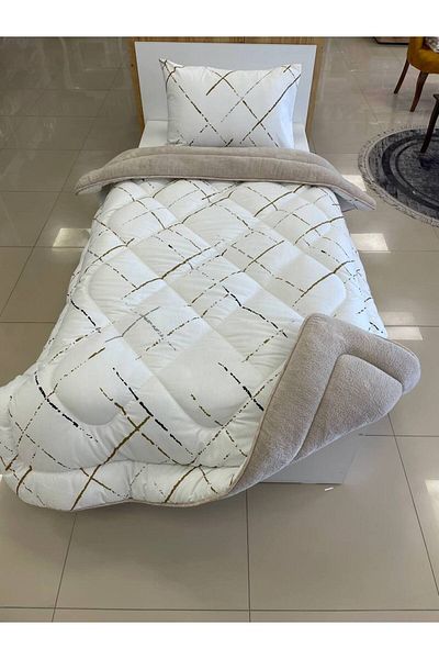 argehome Single Double Sided Luxury Welsoft Elite Quilt Soft Fleece Quilt and Pillowcase Reflection Beige