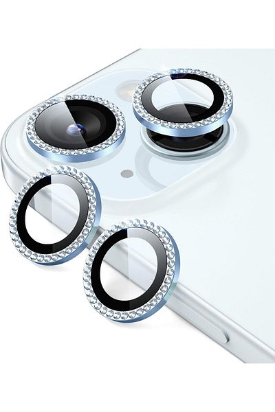 AWH Camera Lens Protector for iPhone 15/15 Plus/14/14 Plus, Scratch-Resistant Rhinestone Blue